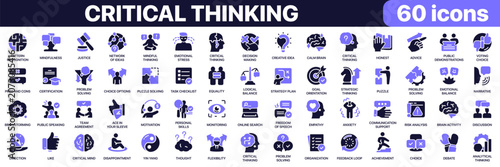 Fotografie Critical thinking icon collection in purple colored style