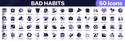 Obraz na plátně Bad habits icon collection in purple colored style