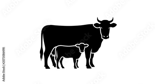 Slika na platnu Cow and calf silhouette illustrate the bond between farm animals and represent agricultural livestock production