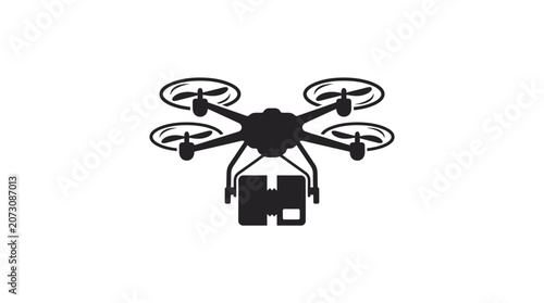 Drone carries a small delivery package through the air to complete a modern logistics operation.