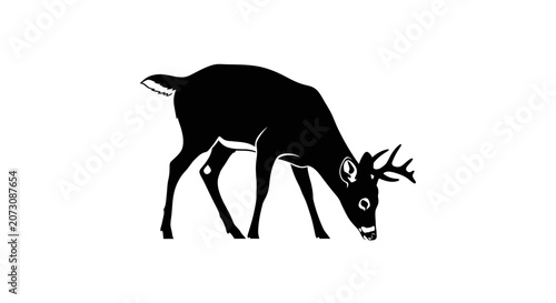 Deer silhouette stands gracefully while grazing on the ground in this clean vector illustration.