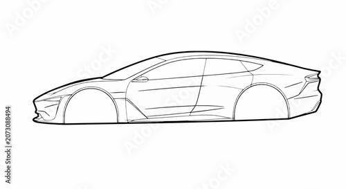 Outline drawing of a modern sports sedan car profile
