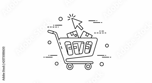 Shopping cart icon with cursor and boxes, online shopping concept, vector illustration