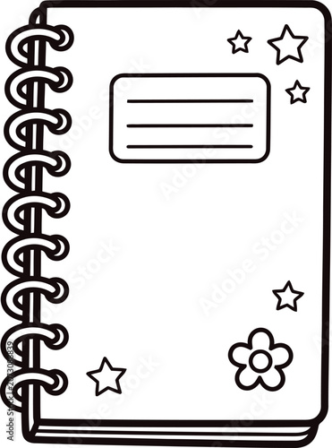 Cute spiral notebook student diary line art illustration.