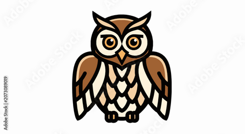 Vector illustration of a stylized owl with brown and cream feathers