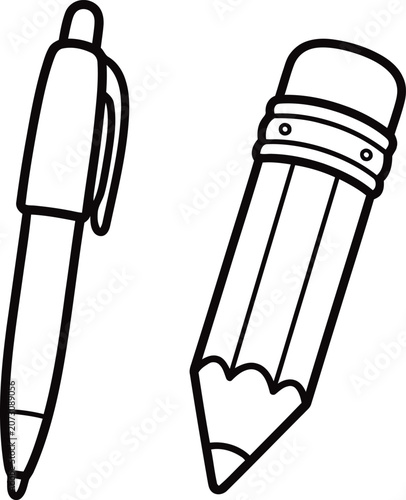 Pen and pencil writing tools line art.