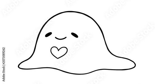 Cute blob slime creature with heart symbol line art
