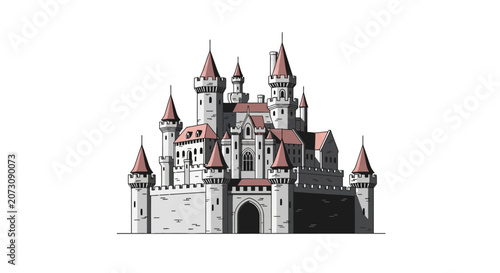 Photos Medieval castle fortress with majestic towers and battlements