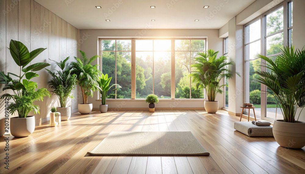 Fototapeta premium Modern-Wellness-Space-Featuring-a-Grounding-Mat-in-a-Minimalist-Home-Interior
