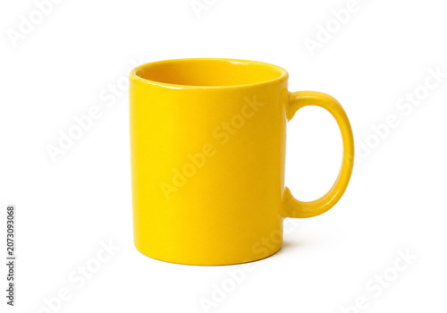 Yellow Ceramic Mug Isolated on White Background