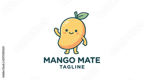 Cute mango mascot character waving mascot logo design.
