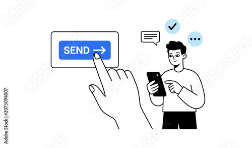 Hand pressing send button on screen while person using phone
