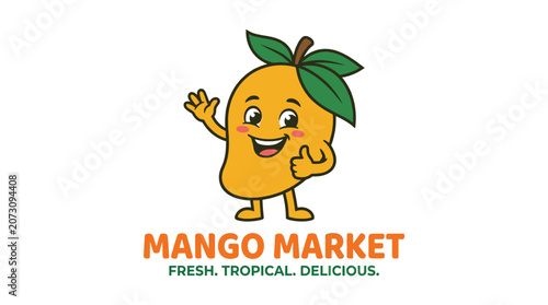 Cute mango mascot logo for fruit market branding.