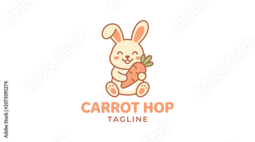 Cute rabbit holding carrot mascot logo design.