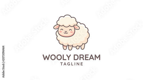 Cute white fluffy sheep woolly dream brand logo icon.