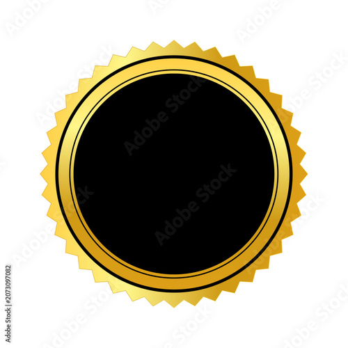 Luxury gold seal badge with blank center premium award sticker isolated on transparent background