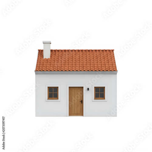 Simple white house with orange roof illustration isolated on transparent background png