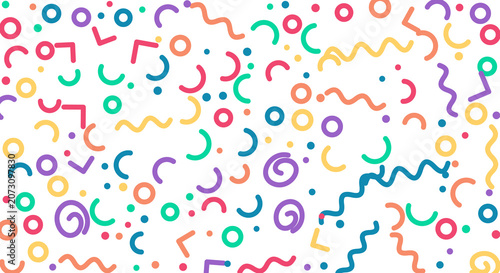 Scattered colorful confetti and streamers on transparent background, abstract festive celebration design.