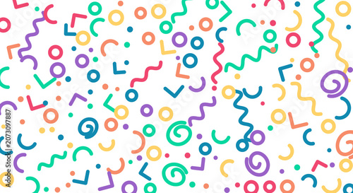 Colorful memphis background with abstract geometric shapes and retro lines.