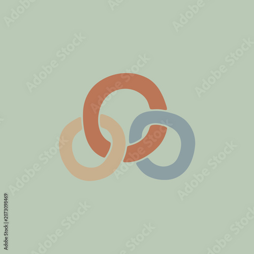 Three interlocking rings displayed on a soft muted green background