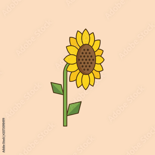 A simple yellow sunflower illustration on a peach background
