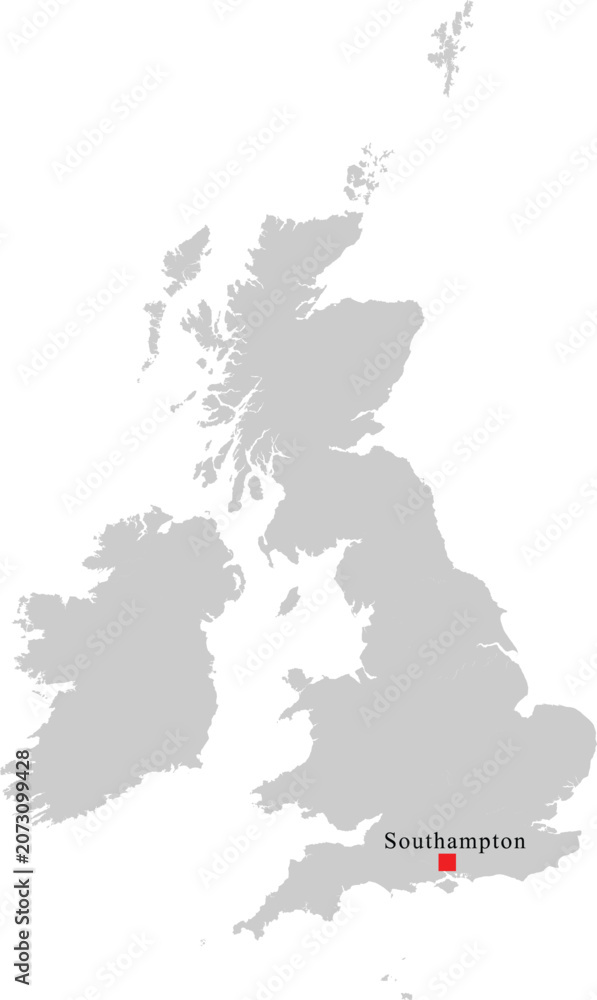 Fototapeta premium Southampton City Location on Map of United Kingdom