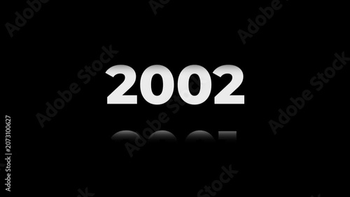 Reverse 26 year counter animation scrolling back from 2027 to 2001. White 3D text on black background. Going back in time flashback and history timeline motion graphics concept.