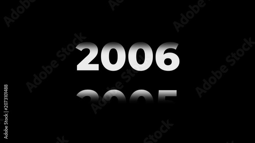 Reverse 22 year counter animation scrolling back from 2027 to 2005. White 3D text on black background. Going back in time flashback and history timeline motion graphics concept.
