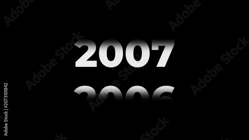 Reverse 21 year counter animation scrolling back from 2027 to 2006. White 3D text on black background. Going back in time flashback and history timeline motion graphics concept.