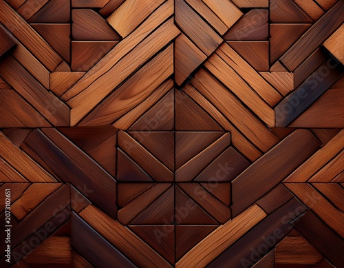 geometric dark brown wood block floor background