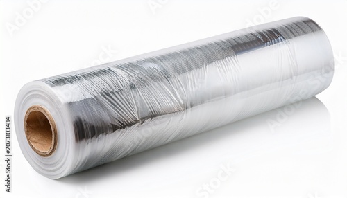 roll of clear stretch wrap film isolated on a white background