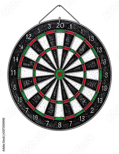 A circular dartboard with numbered sections and colored rings (1)
