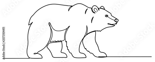 Photos Brown grizzly bear walking sideways continuous line art
