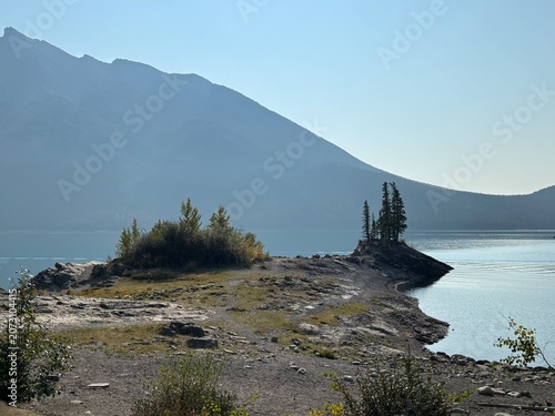 Rocky Islet On A Mountain Lake In The Canadian Rockies