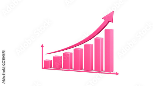 Pink bar graph with arrow isolated PNG, business growth chart on transparent background for presentations and infographics   5460 x 3072px - 1