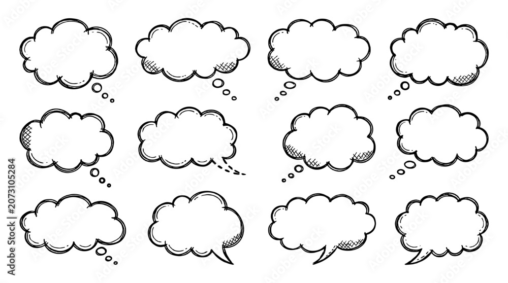 Fototapeta premium Hand drawn comic speech and thought bubble set