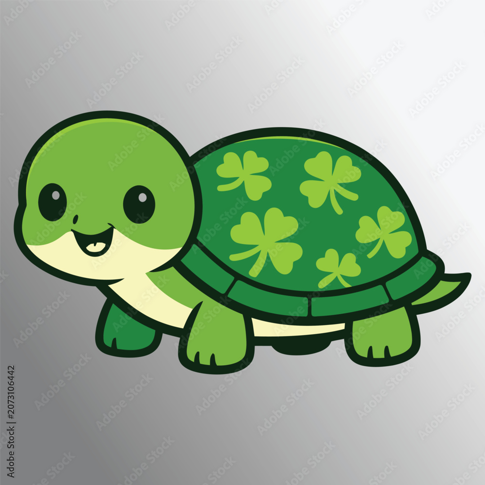 Naklejka premium Cute green turtle with shamrocks on shell