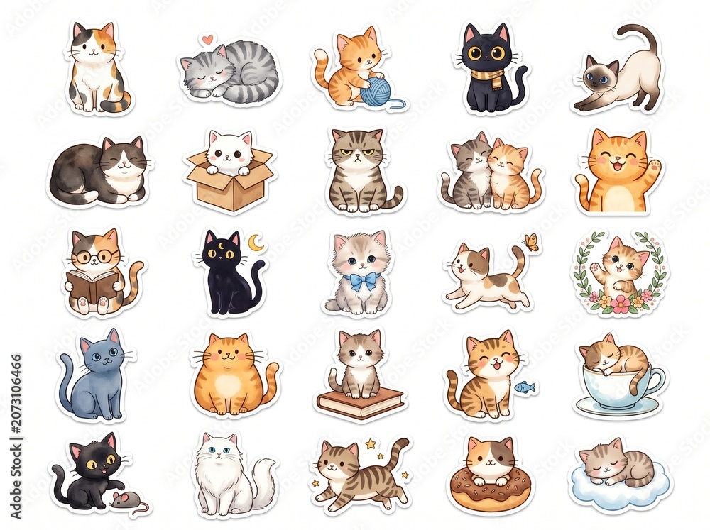 Fototapeta premium Cute Cat Sticker Collection Cartoon