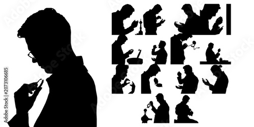 Quadro su tela Man Tinkering With A Pocket Watch Silhouette