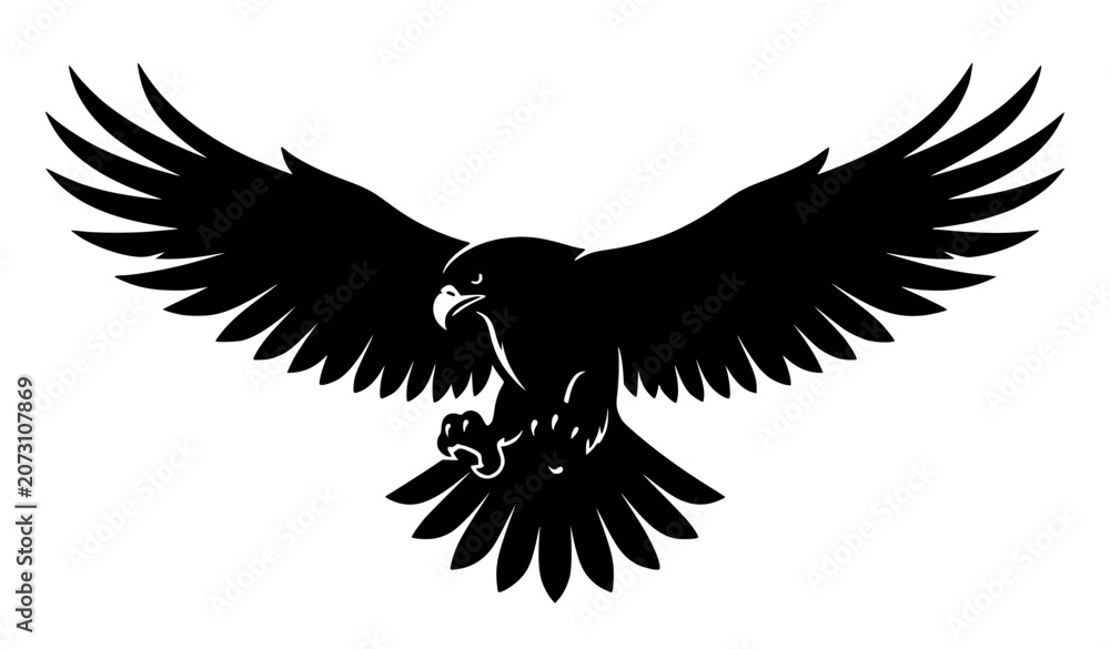 Fototapeta premium Majestic Flying Eagle Black Silhouette Vector Artwork