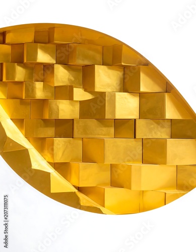 A close-up of a shiny, golden, faceted object with a smooth curve and a sharp edge
