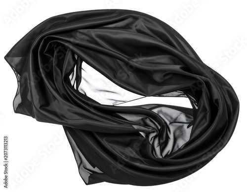 A black cloth with a white interior, twisted and folded