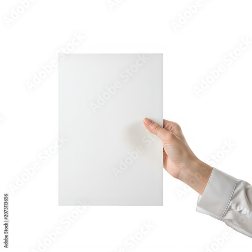 Hand holding a blank white sheet of paper