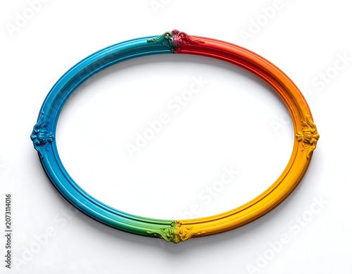 A circular object with a rainbow-colored surface