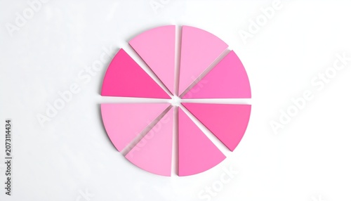 A circular pie chart divided into six sections with varying pink hues