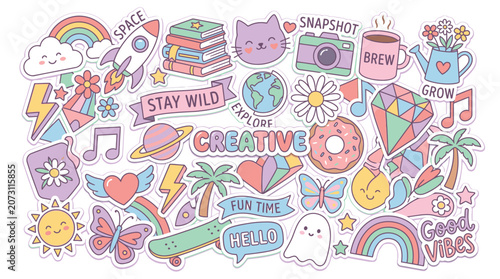 Konstfotografi Colorful stickers and cartoon illustrations.