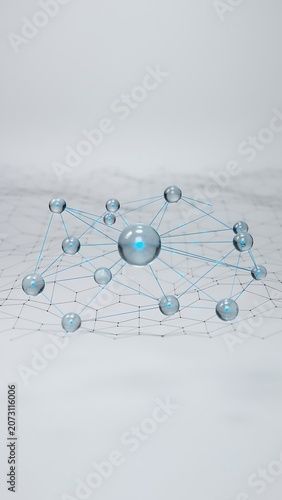 Abstract 3D Technology Network with Connected Spheres on White Background.
