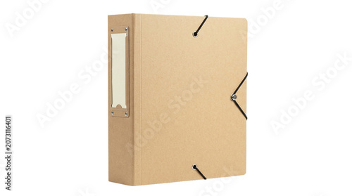 Brown cardboard binder with black metal rings on a transparent background