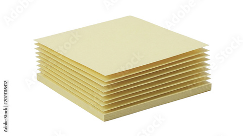 Stack of pale yellow paper sheets on transparent background