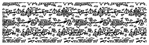Εκτύπωση καμβά abstract geometric glyph border pattern with hand drawn triangles in modern trib